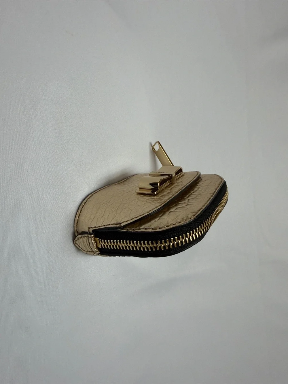 Burberry Metallic Gold Textured Mini Bow-Accent Pouch